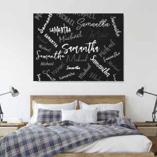 Twee namen koppel patroon monogram zwart grijs wit canvas afdruk