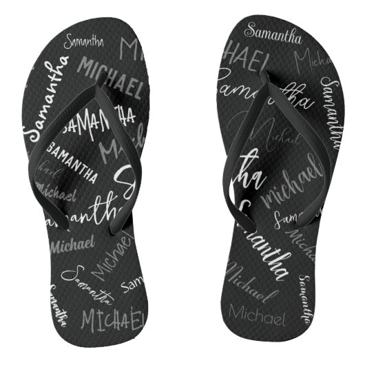 Twee namen koppelpatroon monogram zwart grijs wit teenslippers (Voetbed)