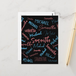 Twee namen koppels patroon monogram blauw licht ro briefkaart