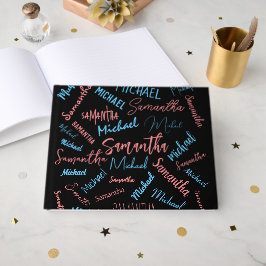 Twee namen koppels patroon monogram blauw licht ro gastenboek