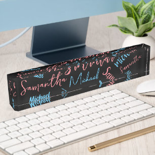 Twee namen koppels patroon monogram blauw licht ro naambordje