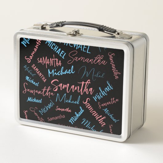 Twee namen stellen zich op monogram blauw lichtroz (Voorkant)