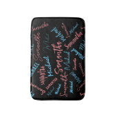 Twee namen stellen zich op monogram blauw lichtroz badmat (Voorkant Verticaal)