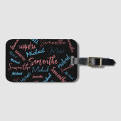 Twee namen stellen zich op monogram blauw lichtroz bagagelabel (Voorkant (horizontaal))