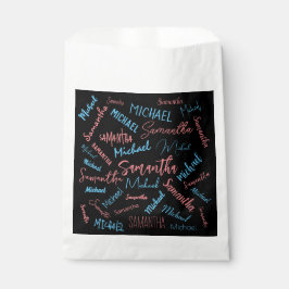 Twee namen stellen zich op monogram blauw lichtroz bedankzakje