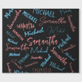 Twee namen stellen zich op monogram blauw lichtroz cadeaupapier (Vlak)