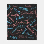 Twee namen stellen zich op monogram blauw lichtroz fleece deken (Voorkant)