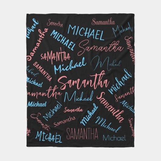 Twee namen stellen zich op monogram blauw lichtroz fleece deken (Voorkant)