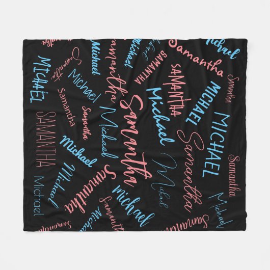 Twee namen stellen zich op monogram blauw lichtroz fleece deken (Voorkant (Horizontaal))