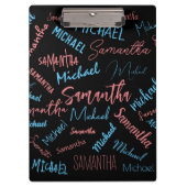 Twee namen stellen zich op monogram blauw lichtroz klembord (Voorkant)