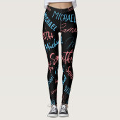 Twee namen stellen zich op monogram blauw lichtroz leggings (Voorkant)