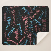 Twee namen stellen zich op monogram blauw lichtroz sherpa deken (Voorkant (horizontaal))