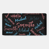 Twee namen stellen zich op monogram blauw lichtroz spandoek (Horizontaal)