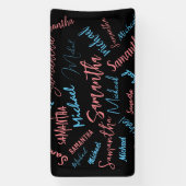 Twee namen stellen zich op monogram blauw lichtroz spandoek (Verticaal)