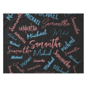 Twee namen stellen zich op monogram blauw lichtroz tafelkleed (Voorkant (Horizontaal))