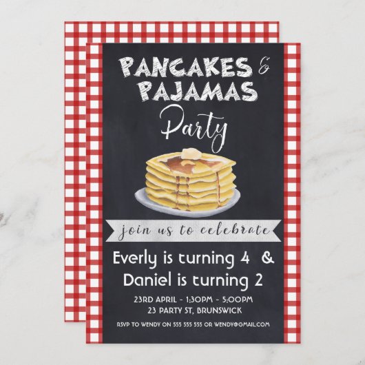 Twee Names Pancakes Pjs Birthday Uitnodiging (Voorkant / Achterkant)