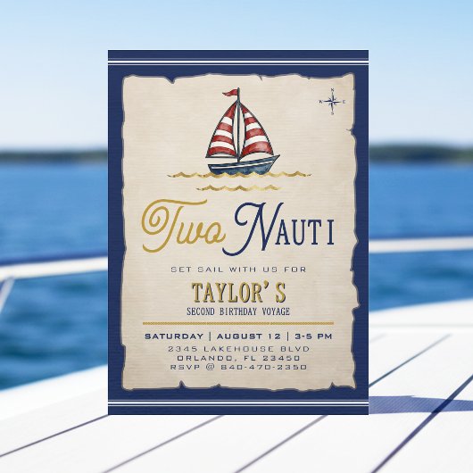 Twee Nauti Zeilboot 2e Verjaardagsfeestje Kaart