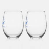 Twee Nautical Navy Ankers & Hart - Navy Bruiloft Wijnglas Zonder Voet (Links)