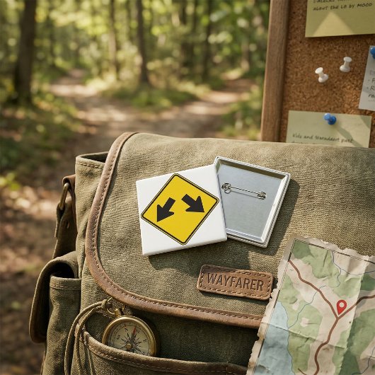 Twee Neerwaartse Pijlen Waarschuwingswegbord Vierkante Button 5,1 Cm