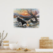 Twee Newfies winter scène Poster (Keuken)