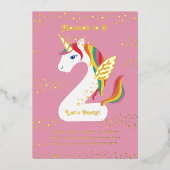 Twee nicorn Unicorn Tweede verjaardag Folie Uitnodiging (Voorkant)