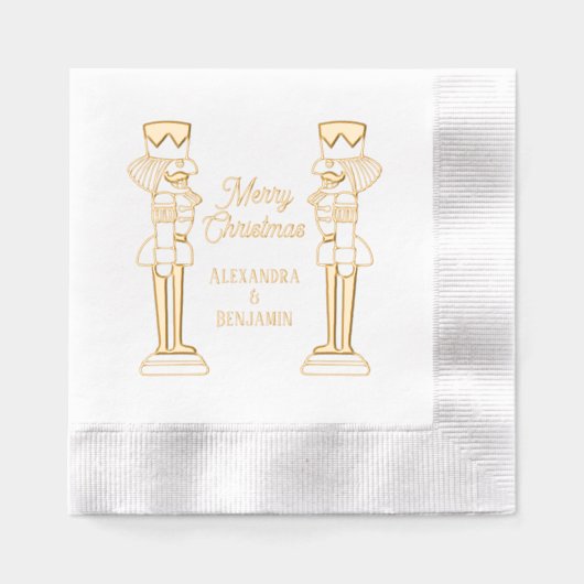 Twee Notenkraker Vrolijk Kerstmispaar of Fam Naam Folie Servetten (Voorkant)
