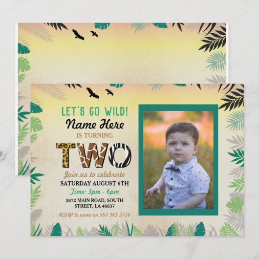 Twee Oerwoud 2e Verjaardagsfeest Safari ZOO Foto Kaart (Voorkant / Achterkant)