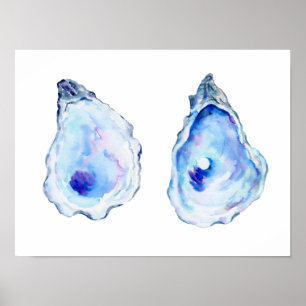 Twee oester schelpen met pdieren poster