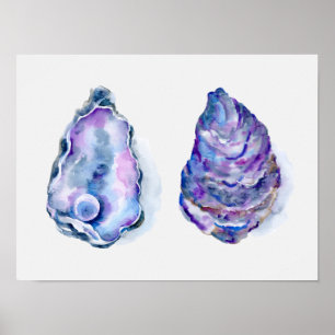 Twee oester schelpen met pdieren poster