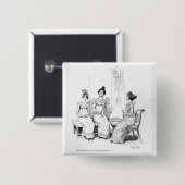 Twee of drie jonge dames aangeboden vierkante button 5,1 cm (Voorkant /achterkant)