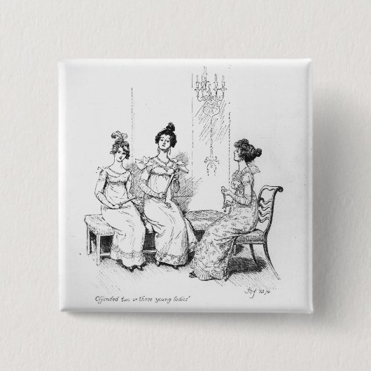 Twee of drie jonge dames aangeboden vierkante button 5,1 cm (Voorkant)