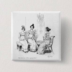 Twee of drie jonge dames aangeboden vierkante button 5,1 cm
