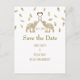 Twee Olifanten Goud Herfst Bruiloft Save The Date Aankondigingskaart