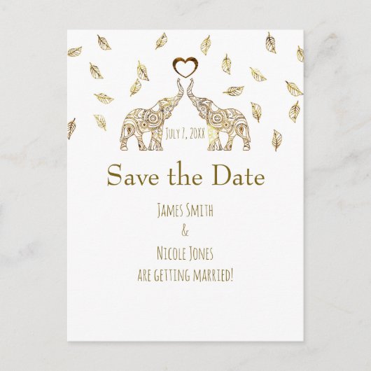 Twee Olifanten Goud Herfst Bruiloft Save The Date Aankondigingskaart (Voorkant)