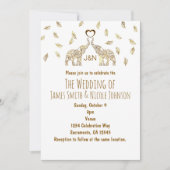 Twee olifanten & Hart Gouden Herfst Trouw Uitnodig Kaart (Voorkant)