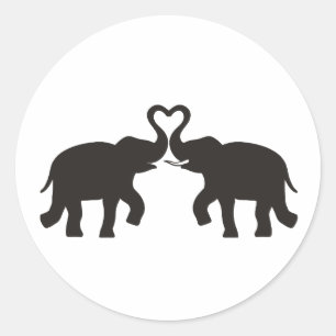 Twee olifanten houden van silhouetten ronde sticker