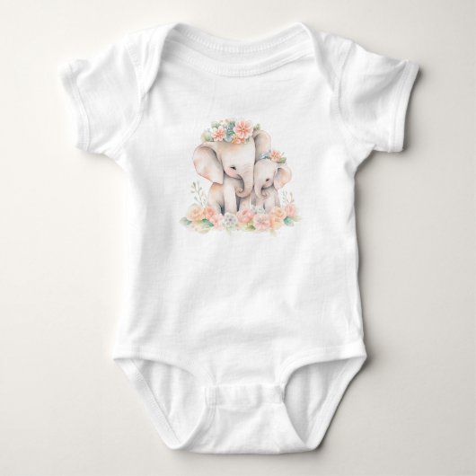 Twee olifanten knuffelen met bloemenkrans romper (Voorkant)