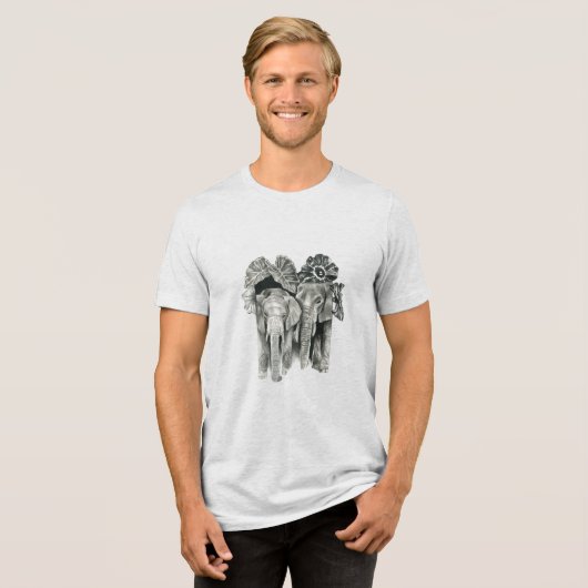 Twee olifanten met bladeren Tri-Blend shirt (Voorkant volledig)