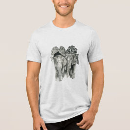 Twee olifanten met bladeren Tri-Blend shirt