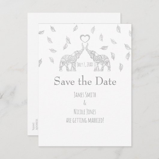 Twee Olifanten Zilveren Herfst Bruiloft Save The D Aankondigingskaart (Voorkant / Achterkant)