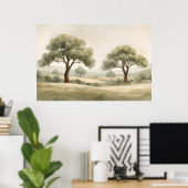 Twee olijfbomen Rollend landschap Aquarel Poster (Thuiskantoor)