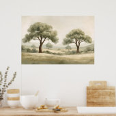 Twee olijfbomen Rollend landschap Aquarel Poster (Keuken)