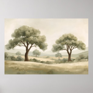 Twee olijfbomen Rollend landschap Aquarel Poster