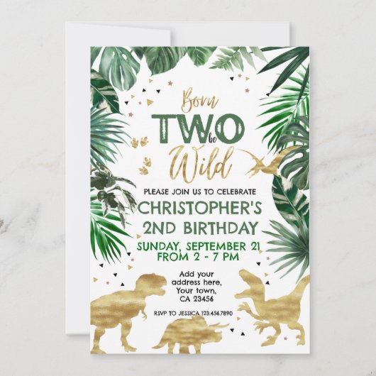 TWEE om WILD Dinosaur Theme Birthday Party te word Kaart (Voorkant)