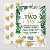 TWEE om WILD Dinosaur Theme Birthday Party te word Kaart (Voorkant / Achterkant)