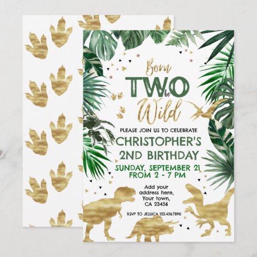 TWEE om WILD Dinosaur Theme Birthday Party te word Kaart (Voorkant / Achterkant)