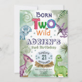 TWEE om WILD Dinosaurus Thema Verjaardagsfeest Inv Kaart (Voorkant)