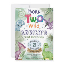 TWEE om WILD Dinosaurus Thema Verjaardagsfeest Inv