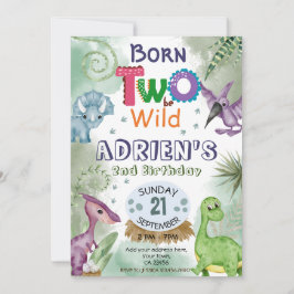 TWEE om WILD Dinosaurus Thema Verjaardagsfeest Inv Kaart