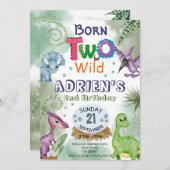 TWEE om WILD Dinosaurus Thema Verjaardagsfeest Inv Kaart (Voorkant / Achterkant)